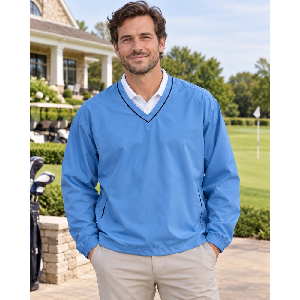 Cutter & Buck CB WindTec Men's Large Blue V-Neck Golf Windshirt Pullover